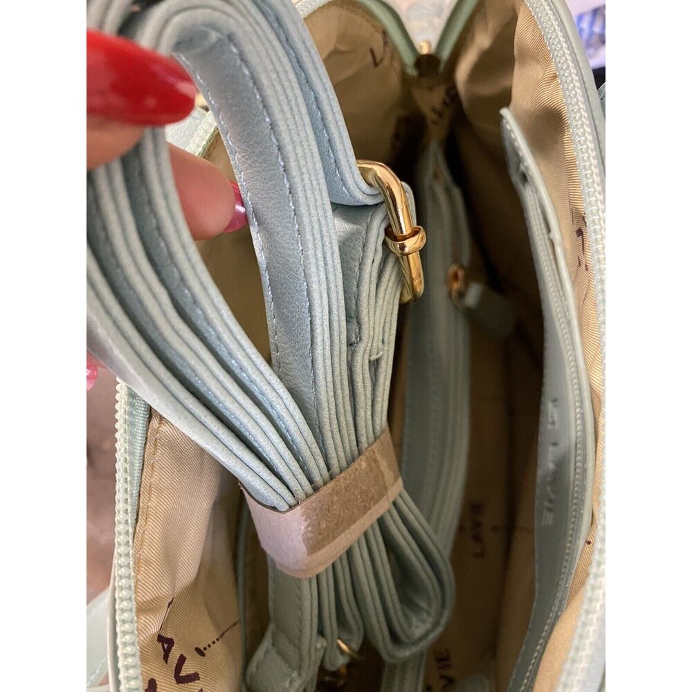 RARE LAVIE AQUA HANDBAG W/ MATCHING WALLET SATCHEL PURSE MEDIUM ZIPS FLORAL - Picture 9 of 11